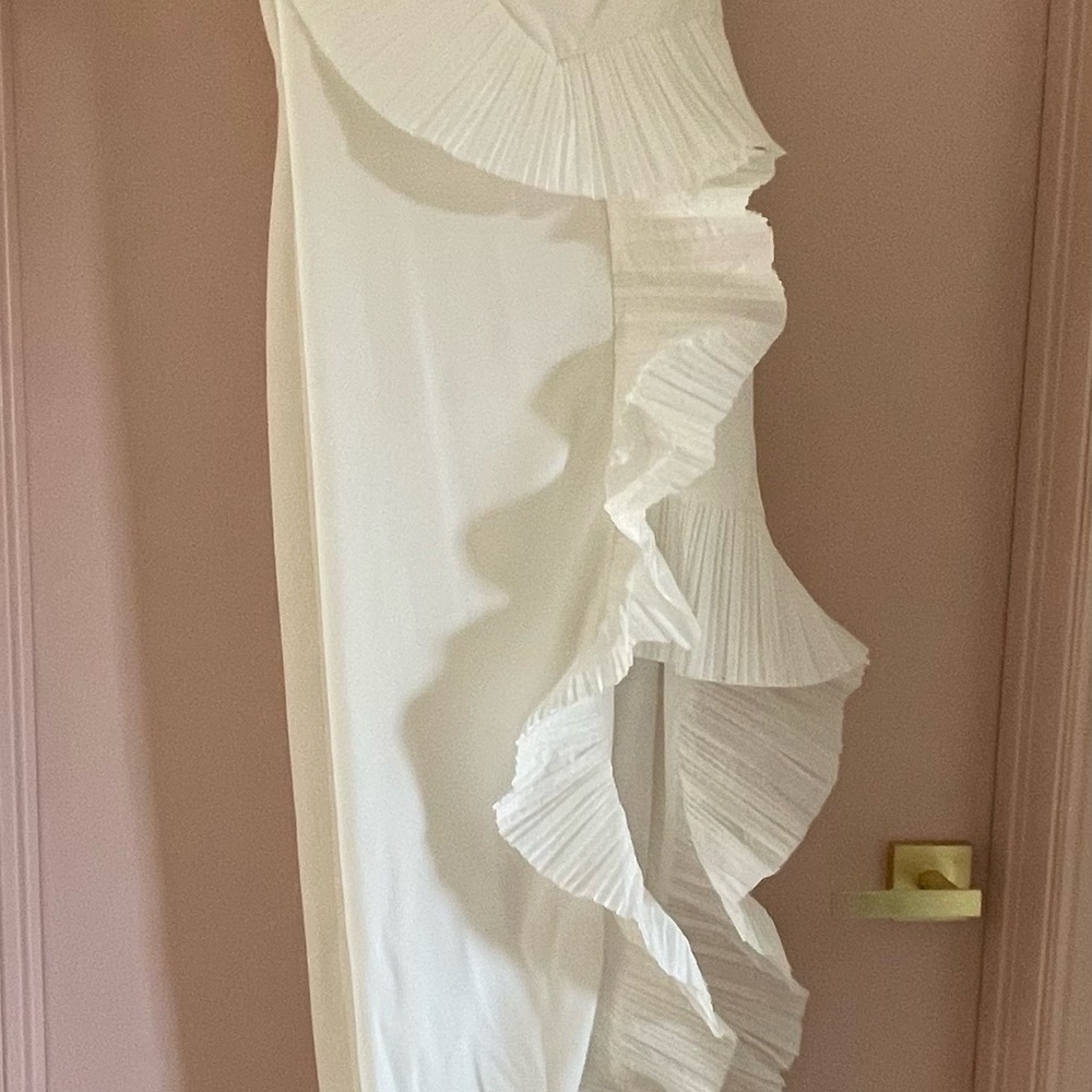 One Shoulder White Dress with Ruffles